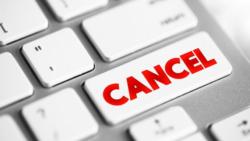 Keyboard with a “CANCEL” key as the symbol for online cancellation.